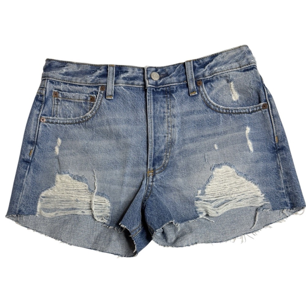 New Boyish Sz 26 High Rise Distressed Short Shorts Raw Hem Blue Denim